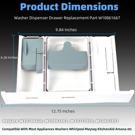 W10861667 W10794820 W10601851 Washer Dispenser Drawer Assembly Compatible with Whirlpool Maytag Washers Appliance Drawer Replacement Part, White