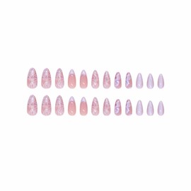 MERVF Almond Press on Nails Medium Fake Nails Purple French Tip Cat Eye Glue on Nails with Wave Design Stiletto Acrylic Nails Press ons 24pcs Glossy