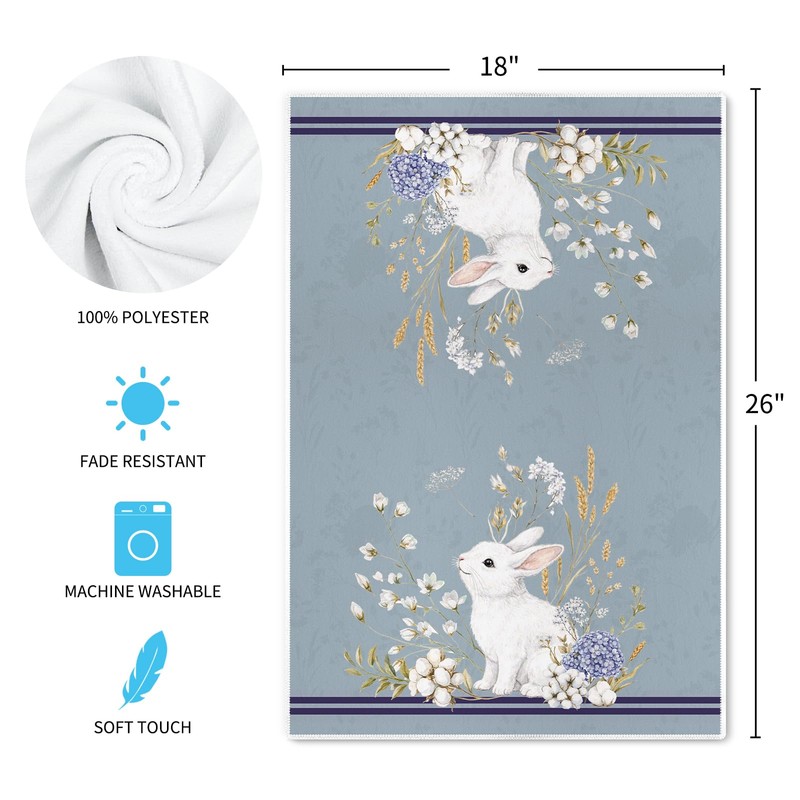 Siilues Easter Kitchen Towels, Blue Floral Bunny Happy Easter Dish
