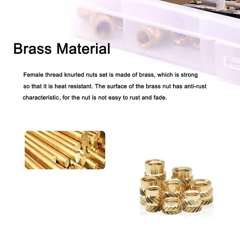 Pack of 145 Brass Threaded Inserts Female Thread Knurled Nuts,