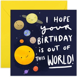 Old English Co. Space Birthday Card for Child - 'Out of This World' Birthday Card - Universe, Planets, Solar System Birthday Card for Young Boy or Girl - 1st, 2nd, 3rd Birthday | Blank Inside