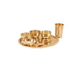 Bona fide Brass Dinner Set,Thali Set,7 Pieces hammered design heavy gauge Dinner,Set,Spoon Bowls,dinner ware,brass traditional dinner set 12 inch