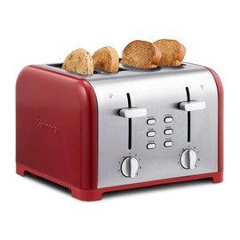 Kenmore 4 Slice Toaster Red Stainless Steel Dual Controls Extra Wide Slots Bagel Defrost Functions 9 Browning Levels Removable Crumb Trays for Bread Toast English Muffin Toaster Strudel