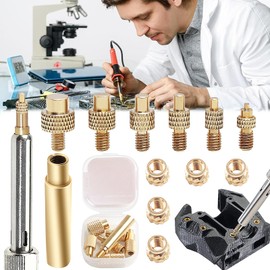 Begpoee 12 Stück Lötkolben Einschmelzhilfe Set, 3D-Drucker-Zubehör Messing Mutter, Lötspitze Aus Messing, Lötspitzen, 3D Drucker Zubehör Lötspitze, Für M2 M3 M4 M5 Innengewinde Rändelmuttern(Gelb)