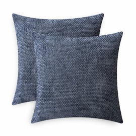 CaliTime Throw Pillow Covers Pack of 2 Soft Solid Dyed Cross Chenille Cushion Cases for Couch Sofa Home Decoration 18 X 18 Inches Navy Blue