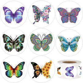 Hohamn 1.5 Inch Butterfly Stickers Roll for Kids 600Pcs Round Butterfly Label Stickers for Kids Girls Butterfly Party Favors Decoration Envelope Seals