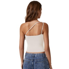 QINSEN Womens One Shouder Tank Tops Summer Y2K Going Out Basic Sleeveless Shirt Biege S
