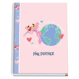 DOHE - A4 Notebook Squared Spiral Bound 100 Sheets 90gsm Squared 5mm Hardback Pink Panther EcoPink School Supplies - Pink