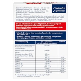 Doppelherz Multivitamin + Omega-3 Kids - 9 Vitamine plus Omega-3-Fettsäuren aus Seefischöl - 63 Gel-Tabs mit Tuttifrutti-Geschmack