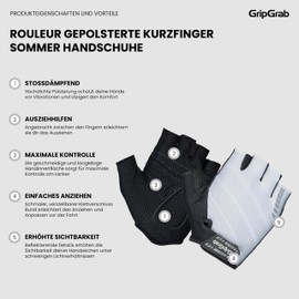 GripGrab Rouleur Einsteiger Kurzfinger Sommer Fahrradhandschuhe Gepolsterte Fingerlose Radsport Handschuhe Ausziehhilfe