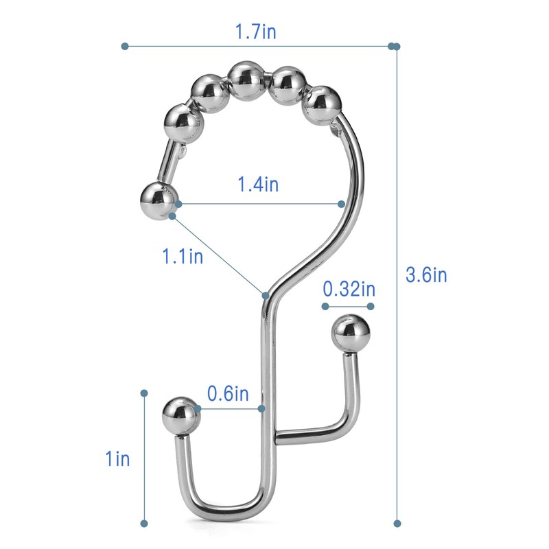 Shower Curtain Rings, SUTINE Shower Curtain Hooks, Stainless Steel Black