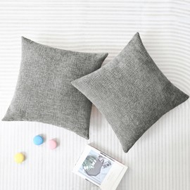 CaliTime Throw Pillow Covers Pack of 2 Soft Water Waves Texture Solid Dyed Chenille Cushion Cases for Couch Sofa Home Decoration 18 X 18 Inches Dark Grey