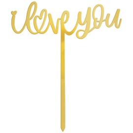 I Love You - Decoración de pastel dorado con temática de amor para propuestas, bodas, despedidas de soltera o pastel de aniversario (paquete de 2)