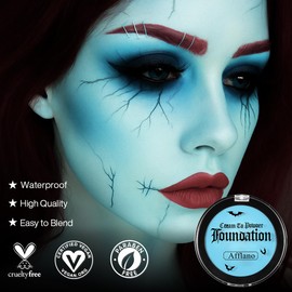 Light Blue Face Body Paint Cream full-coverage Makeup Foundation Facepaint Body Makeup for Halloween Cosplay SFX Corpse Bride Sally Costume Stage Avatar Dress-Up Looks Light Blue Eye Black Concealer