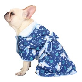 HDE Dog Bathrobe Super Absorbent Quick Drying Towel with Hood for All Dog Breeds Sizes S-XXL - Sharks - M