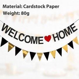 LYJOW Welcome Home Garland Welcome Home Garland Banner + Triangle Flag Banner Gold Welcome Back for Classroom Decoration Welcome Home Garland Gold Triangle Flag
