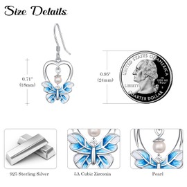 Palpitate Freshwater Pearl Butterfly Earrings for Women Butterfly Dangle Earrings Butterfly Jewelry Birthday Christmas Gift for Women Her