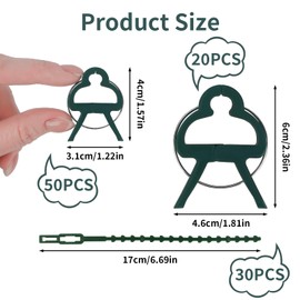 Pack of 100 Plant Clips, Reusable Plant Clips, 2 Sizes, Plant Holder for Climbing Plants with 30 Plant Ties, Small Plant Clips for Supporting and Holding Flower, Vine, Vegetables
