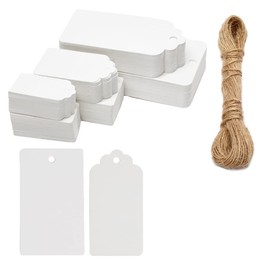 Box.it.pack.it Kraft Paper Gift Tags, White, Mixed Shape, 200 Pack with String,9x5cm,5x3cm,4x2cm,8x4cm,5x3cm, 4x2cm