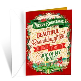 Prime Greetings Granddaughter Christmas Card, Made in America, Eco-Friendly, Thick Card Stock with Premium Envelope 5in x 7.75in, Packaged in Protective Mailer