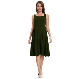 Smallshow Women's Maternity Tank Dress Sleeveless Ruffle Pregnancy Clothes,Army Green,M