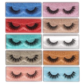 Pawotence False Eyelashes Wispy 18mm Natural 3D Mink Pack of 10 Pairs 10 Styles Mixed Soft Reusable Bulk and Glitter Portable Box 10 Count / 인조 속눈썹 위스피 18mm 내추럴 3D 밍크 팩 10쌍 10가지 스타일 혼합 소프트 재사용 벌크와 글리터 휴대용 상자 10 Count