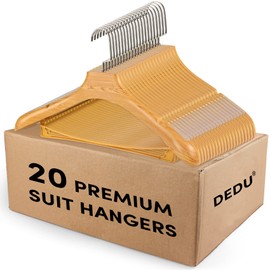 DEDU Plastic Extra Wide Shoulder Suit Hangers for men 20 Pack Width 17.5", Sweater Hangers No Shoulder Bump Non Slip for Thick Sweaters, Clothes Hangers with Pants Bar 360° Swivel Metal Hook (Natural)