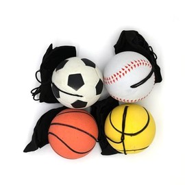 CHUANGOU Set of 4 springball return balls, bouncy ball, bracelet and cord, safety clip, football tennis ball, basketball baseball diameter 6.3 cm