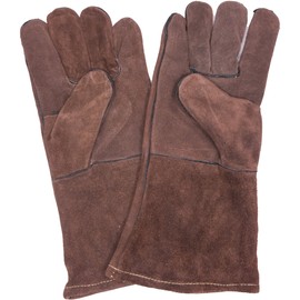 Nitras Barbecue Gloves Heat Resistant Leather Oven Gloves 1 Pair Fireproof for Smokers Oven - Brown