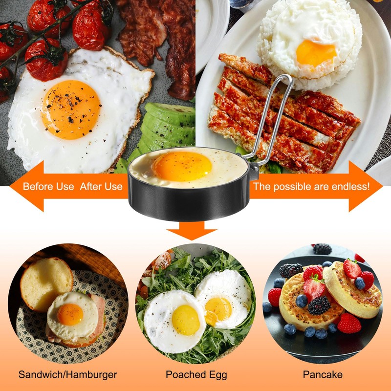 HARFINGTON 6Pcs Egg Rings 4" Stainless Steel Nonstick Round Pancake
