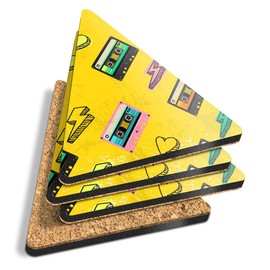 4 x Triangle Coasters - Retro Cassette Tape Music Cork Backed MDF Glossy Tea Coffee Accessory #21065