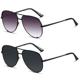 ANDWOOD Oversized Aviator Sunglasses Women Men Big Large UV Protection Pilot Sun glasses Double Bridge 2 Pack Fade Black Shades