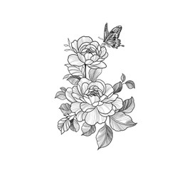 kobench Temporary Tattoos,Two Flowers Attracting Butterflies - K121 Design,Waterproof,Easy-to-Apply,Long Lasting 1-2 Weeks, Plant-Based,Flower Tattoos