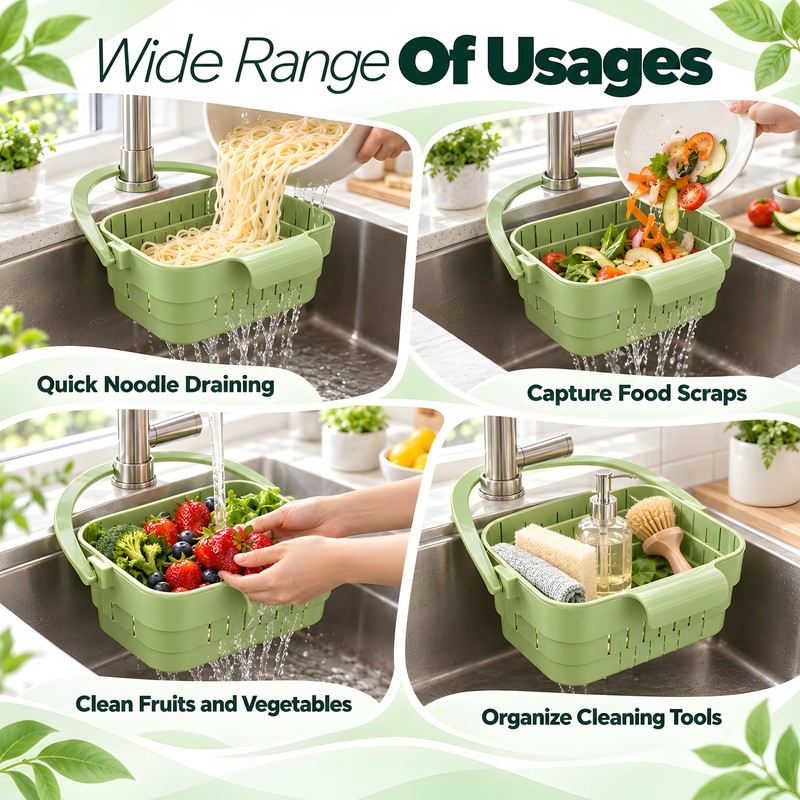 Foldable Hanging Sink Drain Basket Collapsible Kitchen Faucet Food Strainer
