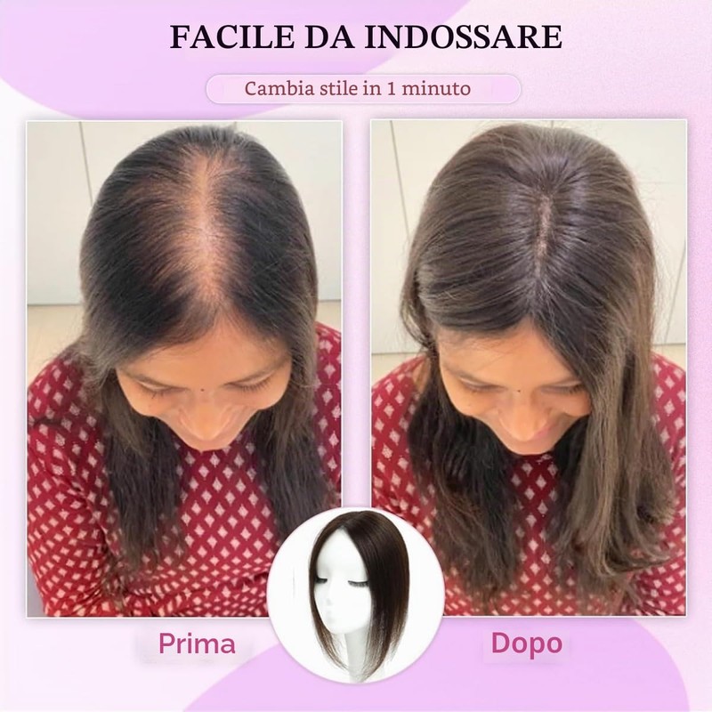 Unipearl Toppers per capelli da donna, capelli veri, marroni, con