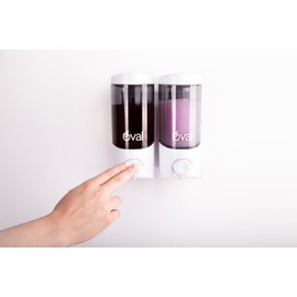 OVAL Dispensador de Jabón Líquido Rellenable Doble | Incluye 1 Base para Las 2 pz de 500 ml Cada uno | Plástico ABS Uso Rudo Sistema Anti-Goteo Confiable Práctica y Durable | Color Blanco