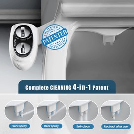 YASFEL Bidet Attachment for Toilet, Toilet Bidet Non-Electric Bidet Toilet Attachment Dual Nozzles for Frontal/Rear Wash, Adjustable Pressure Control (Black/White)