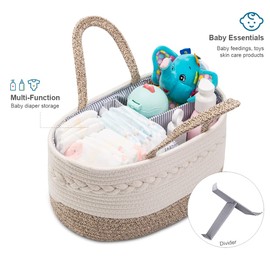 YeaYee Baby Nappy Caddy Organiser, Multifunctional Storage Box for Nappies, with Interchangeable Compartments, 100% Cotton Linen, Portable Storage Basket for Nappies, Baby Shower Gift