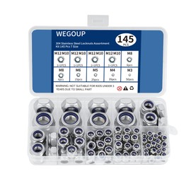 WEGOUP 145 PCS Nylon Insert Lock Nuts Assortment Kit, Metric M3-M12, 304 (A2-70) Stainless Steel Lock Nuts, Hex Nut Set for Industrial and Home Use