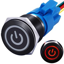 mxuteuk mxuteuk 19mm Waterproof Latching Push Button Switch 12V ON/Off Switch 1NO 1NC SPDT Black Metal with Red Power Symbol Light with Wire Suitable for 3/4" Mounting Hole for Car Marine RV L-19-POWER-B-R