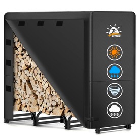 Zettum 4ft Firewood Log Rack with Cover - Outdoor Wood Stand Holder with Cover Heavy Duty, 4 Feet Metal Fire Wood Pile Organizer and Cover Combo Set for Fireplace Storage (48 x 14 x 48 Inch)
