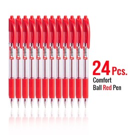 Cello Ballpoint Red Pens, Pack of 24 (1.0mm) Medium Point Retractable, Coloured pens Ball Point Black Ink biro Pens; Ideal for Office supplies, School Stationary supplies (Red)
