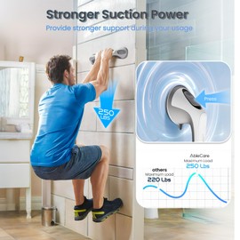 ABLECARE 2 Pack 16 Inch Grab Bars for Bathtubs and Showers for Seniors, Heavy Duty Shower Handle for Elderly, Suction Cup Removable Handrails Handicap Bath Grip Bathroom Safety Grips (Gray