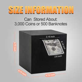 Adult Piggy Bank, Stainless Steel Piggy BankMetal Saving Box, Piggy Bank for Adults Must Break to Open (Black, 4.7 inches)