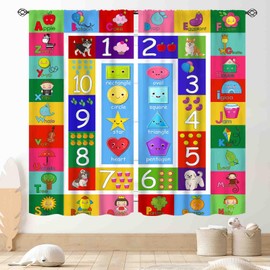 ABC - Cortinas de aula del alfabeto, para niños, aprendizaje educativo, de dibujos animados, lindas, coloridas decoraciones de regreso a la escuela, cortinas de ventana para bebés y niñas, recámara