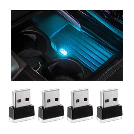 Yourkar 4 PCS USB LED Car Interior Atmosphere Lamp, Plug-in USB Interface Trunk Ambient Lighting Kit, Night Led Decoration Mini USB Light, Universal Interior Car Accessories (Ice Blue)