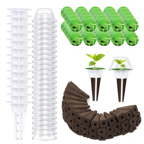 136pcs Hydroponic Seed Pod Kit, 50pcs Grow Sponges for Hydroponics with 12pcs Seed Pod Baskets 24pcs Transparent Insulation Lids 50pcs Stickers Hydroponic Growing Kit for Gardening