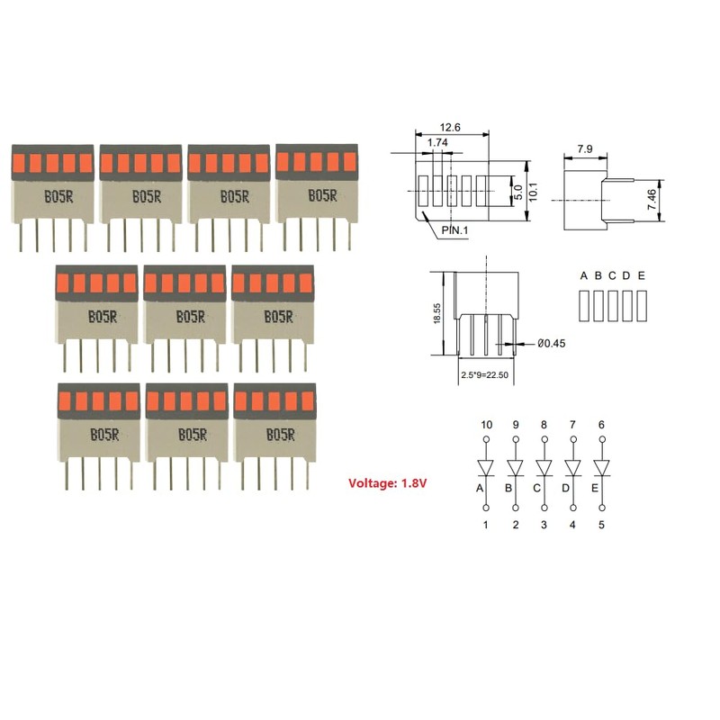 10pcs LED Red Bargraph 5 Segment LED Display 5 LED