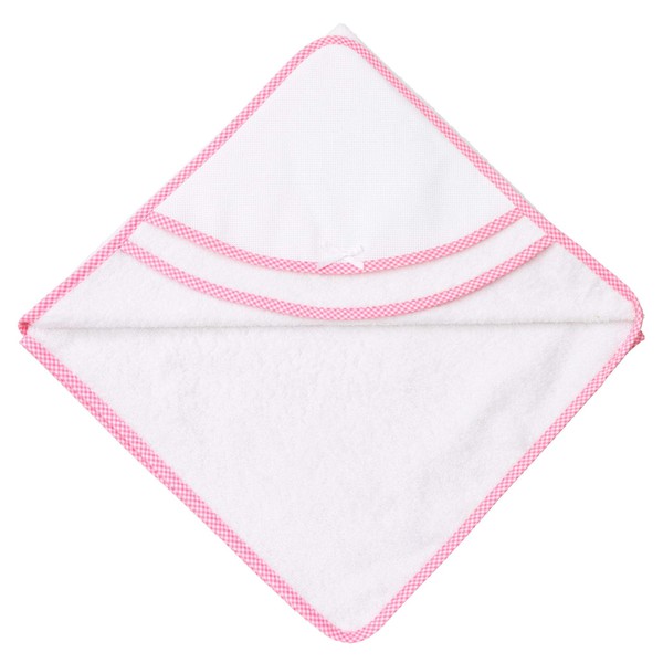 Filet Triangular Bathrobe for Newborns and First Childhood With Heart Shaped Canvas Pocket - Aida - White Pink