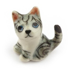 MyTinyWorld Dolls House Miniature Ceramic Grey Tabby Cat